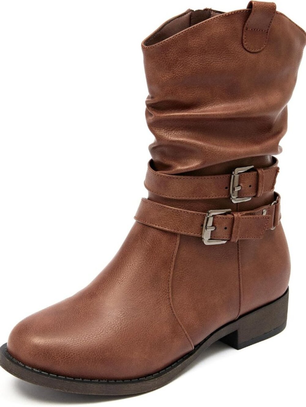 Stylish Mid-Calf Booties for Women - Round Toe, Low Heel, Zip Closure, Versatile